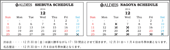 2016年12月ブログ用営業日カレンダー
