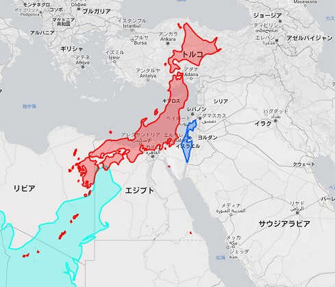 日本　イスラエル　地図