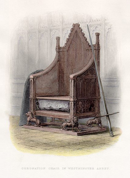 スクーンの石がはめこまれたエドワード王の椅子を描いた1855年の絵画