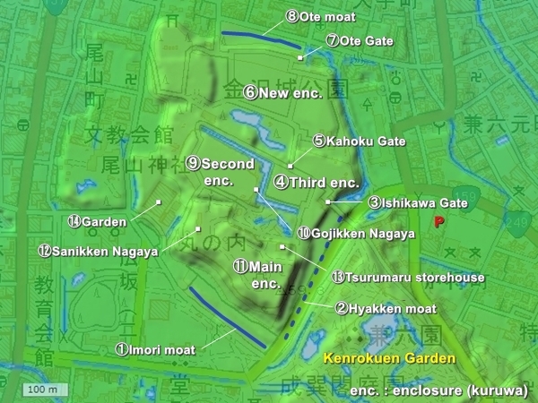 Kanazawa Castle Topography