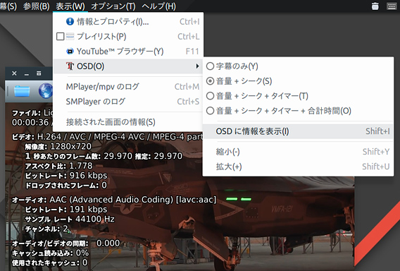 SMPlayer 17.1 Ubuntu 動画プレイヤー OSDへの情報表示